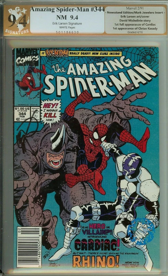 Amazing Spider-Man #344 Carnage Signed Erik Larsen PGX 9.4