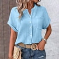 thumbnail image 2 of Duoif Shirts for Women, Womens Blouses Casual Tops Batwing Sleeve Pocket Patched Shirt Casual Work T Shirts Double Layer Wrinkled Fabric Womens Shirts Sky Blue XXXXL, 2 of 9