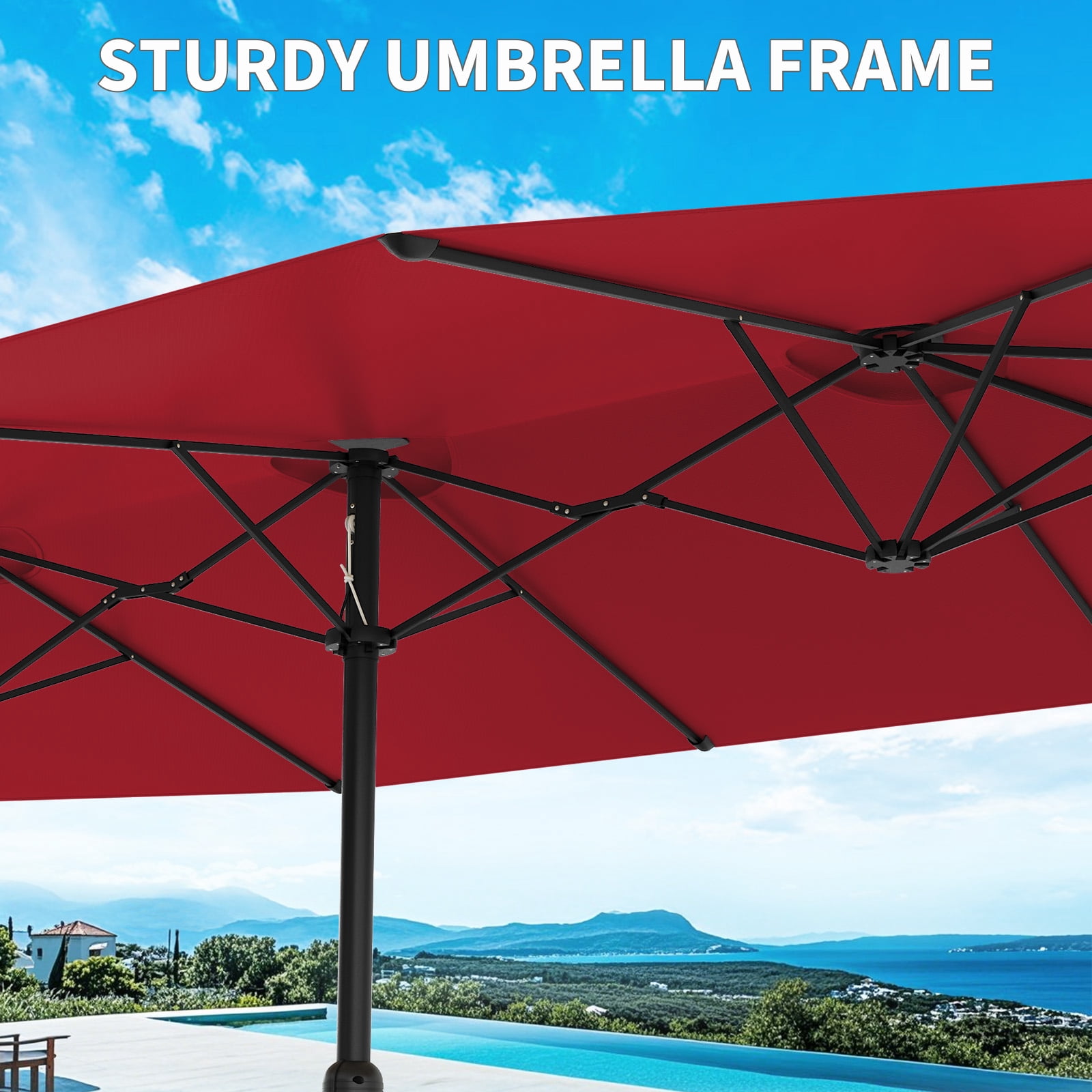 15ft Patio Umbrella with Base,Large Outdoor Double-Sided Rectangle Umbrella with Crank Handle, Market Umbrella for Poolside Garden Deck Backyard Beach Pools