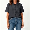 thumbnail image 6 of Women's Dress Shirts Causal Button Down Short Sleeve Shirt with Chest Pocket Breathable Linen Blouse for Women, 6 of 8