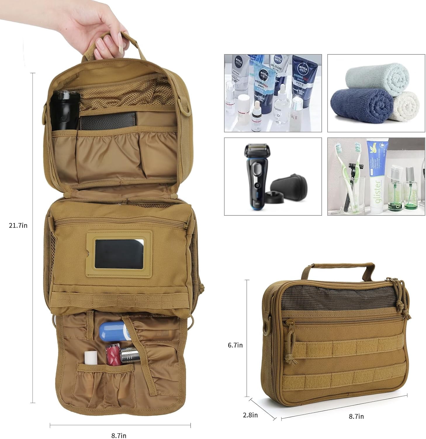 Travel Hanging Toiletry Bags,Tactical Toiletry Bag for Men,Bathroom Essentials Men's Toiletry Bag for Camping,Toiletries Organizer Dopp Kit, Travel Cosmetic Bag,Shaving Hygiene Bag