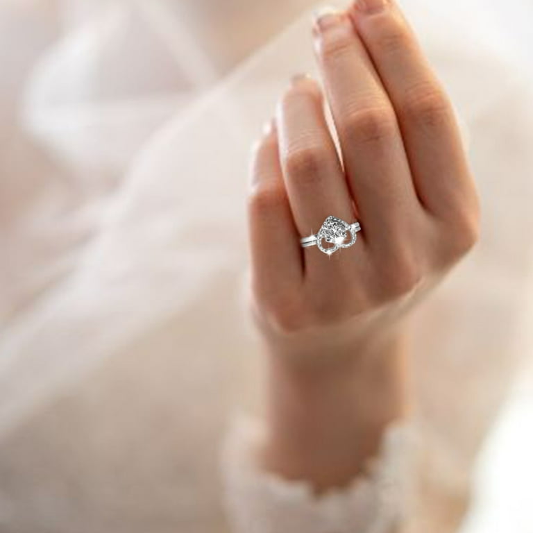 2Pcs Valentine Wedding Rings Set for Him and Her Cheap Rings Heart Shape Women Engagement Ring