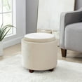 Ornavo Home Lawrence Round Storage Ottoman with Lift Off Lid and Tray