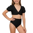 thumbnail image 2 of Yourumao Girls' Bikini Set Swimsuit 2 Piece High Waisted Swimwears Puffed Sleeve Twist Front Bathings Suits for Lounge Beach 2-11 Years, 2 of 8