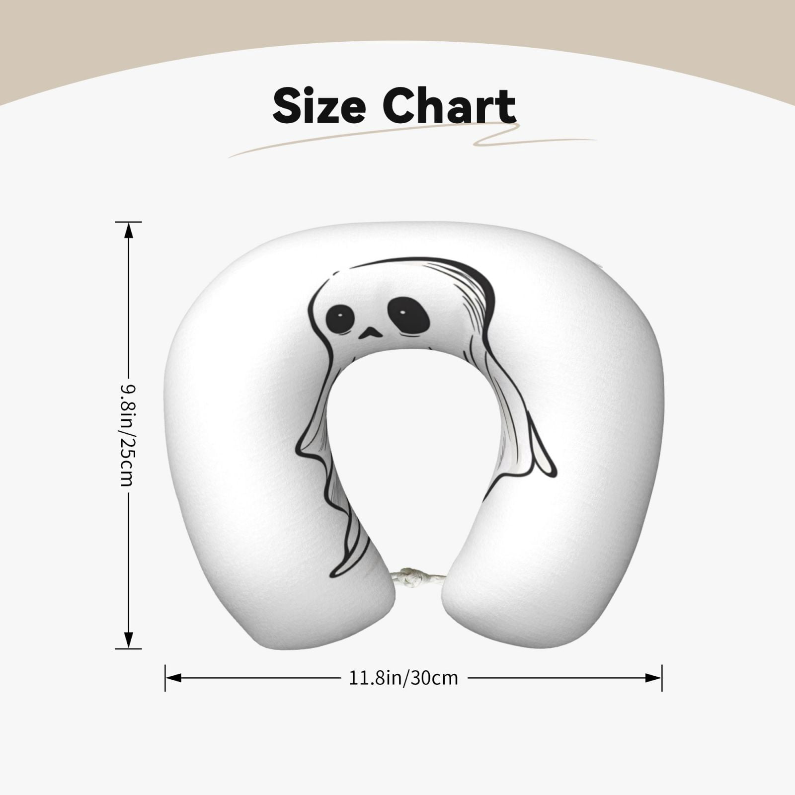Xecao Cute Ghost Simple Drawing Print Memory Foam Cervical Neck Pillow Versatile U-Shaped Pillows for Home,Office,Camping,Travelling,Soft Washable Cover