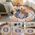 thumbnail image 6 of 8ft Washable Large Round Rug, Bohemian Orange Non-Slip Circle Area Rug for Living Room Dining Room, Beige Floral Geometric Texture Ethnic Art Indoor Floor Mat for Home Decor, 6 of 9