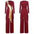 thumbnail image 2 of Haitryli Womens Church Worship Dance Outfit Long Sleeve Metallic Lyrical Dance Dress With Wideleg Burgundy L, 2 of 7