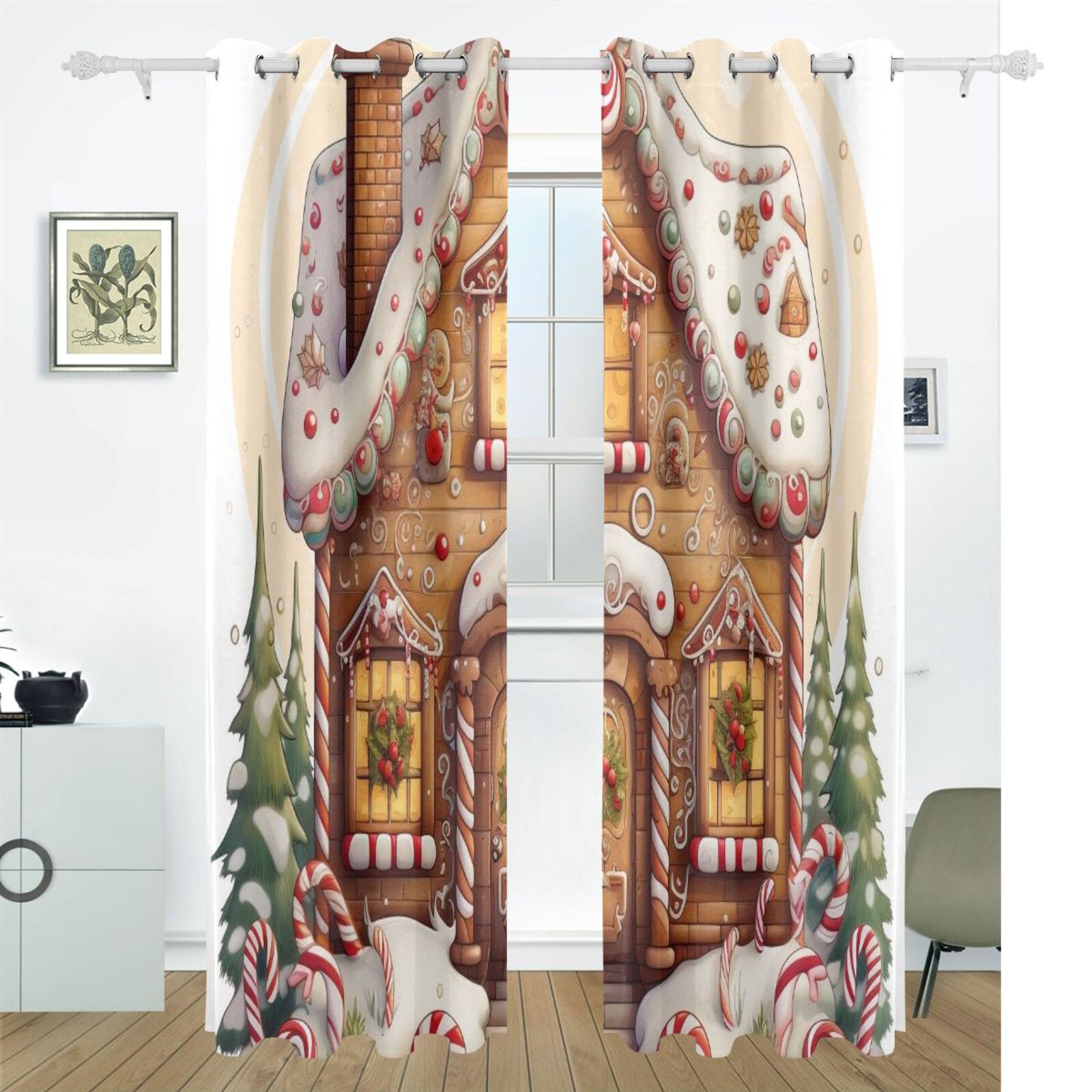Gingerbread House Cookies Trees Black Out Curtains 84 Inch Length Curtains for Sliding Glass Doors Bedroom Living Room 2 Pack