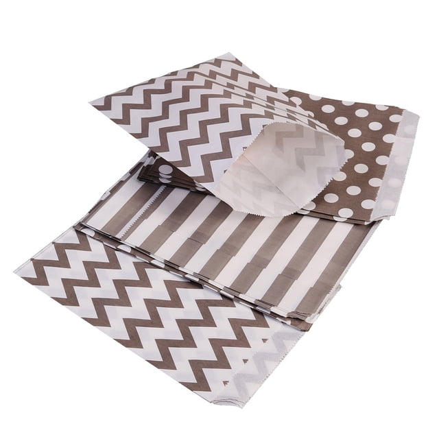 MasteelfCA 24pcs Candy Bags Striped Dot Wavy Shape Paper Bags Wedding Birthday Party Candy Container (3 Patterns Mixed, Grey)
