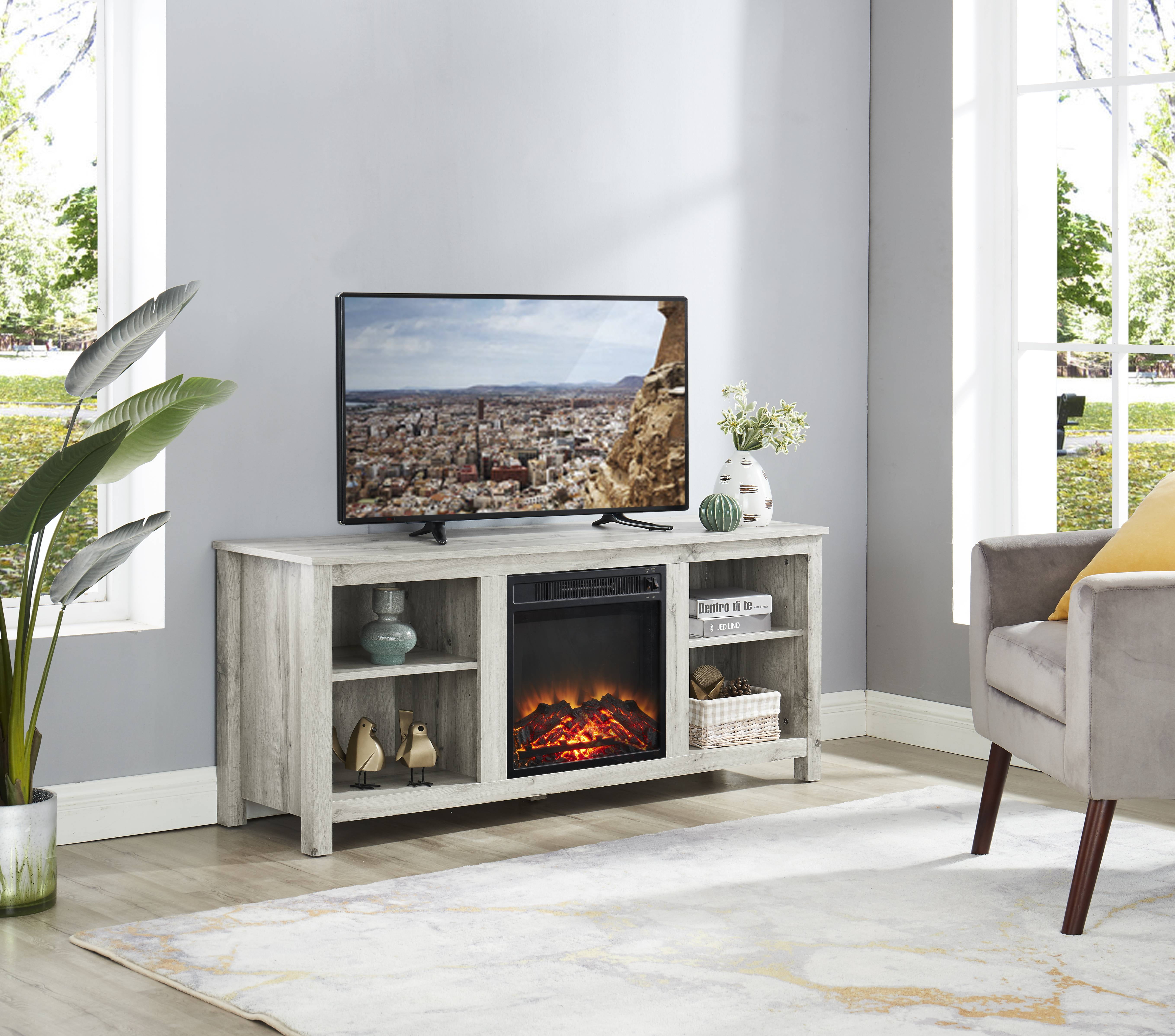 TV Stand with Fireplace Heats up to 400 sq. ft, Wood Electric Fireplace