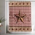 thumbnail image 5 of Vintage Texas Star Brown Shower Curtain Set, Waterproof Shower Curtains for Bathroom, Red Plaid Berry Farmhouse Washable Fabric Cloth Bath Curtain for Bathtub Decoration with Hooks 66x72 Inches, 5 of 9