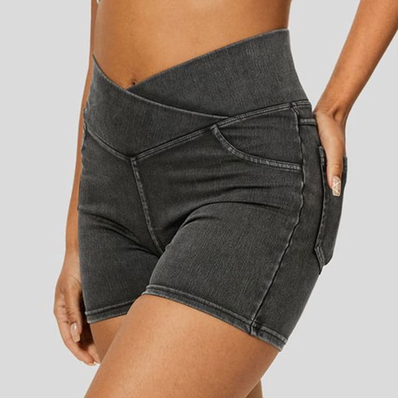 Stretchy Jean Shorts For Women High Waisted Pull On Jorts With Pockets Denim Shorts Women Summer Casual Shorts
