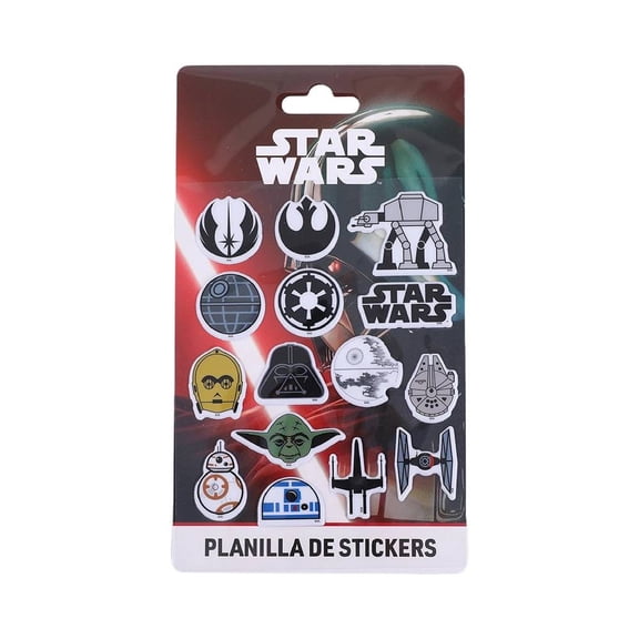 Planilla de Stickers Star Wars Tipo Burbuja 15 Piezas