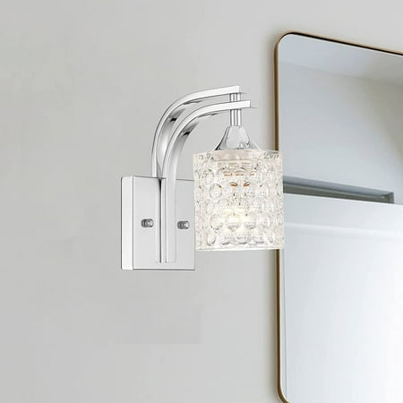 

Vanity Art 1 Light Dimmable Polished Chrome Armed Sconce Lighting | Modern Fixtures Accent Wall Lights for Bedroom Entrance Doorway Dining Room Living Room Hallway Bathroom Scones S3001CH-C01