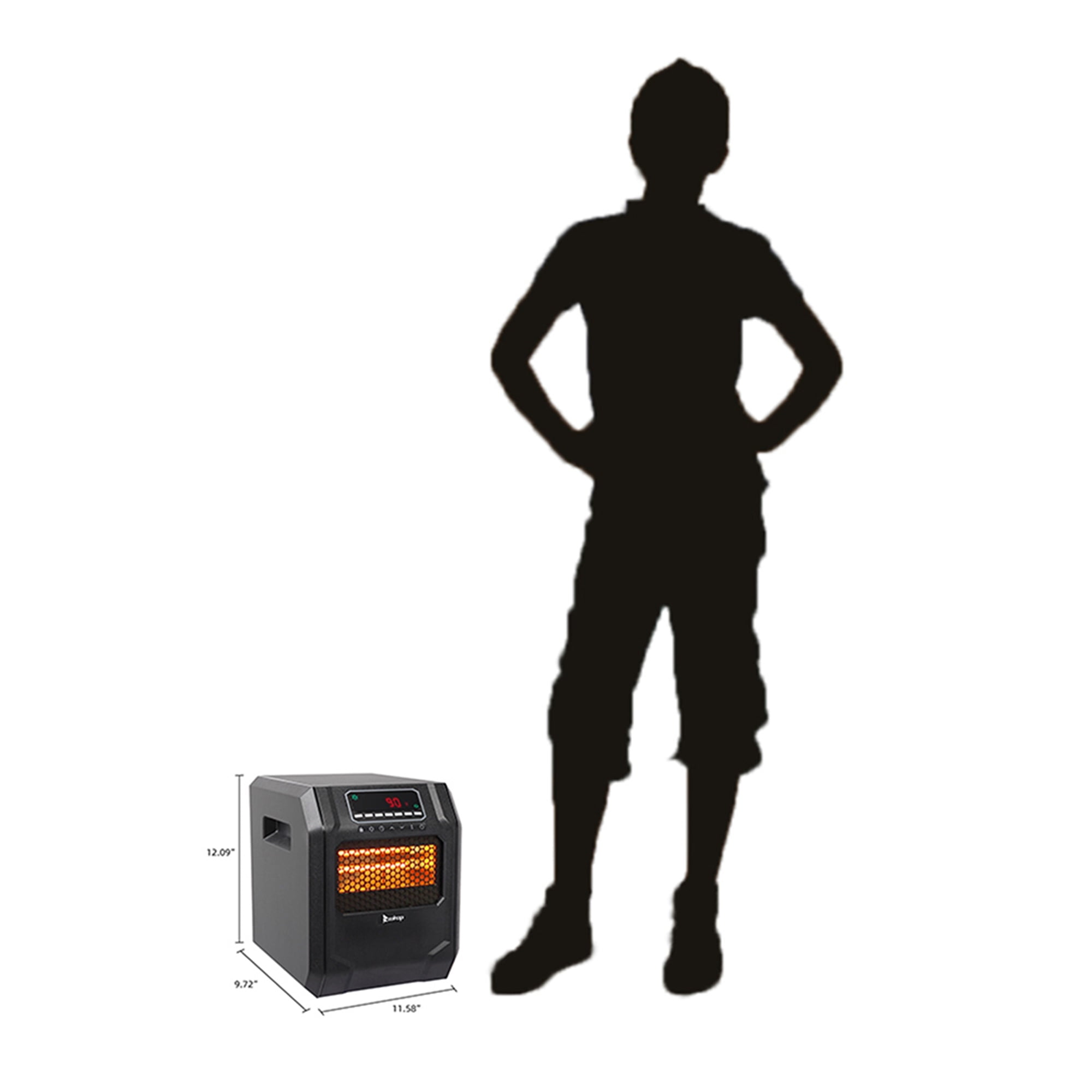 Kepooman 1500W Quartz Tube Heater Digital for Large Room Heating Black Fast Heating (Change to Metal Fan)