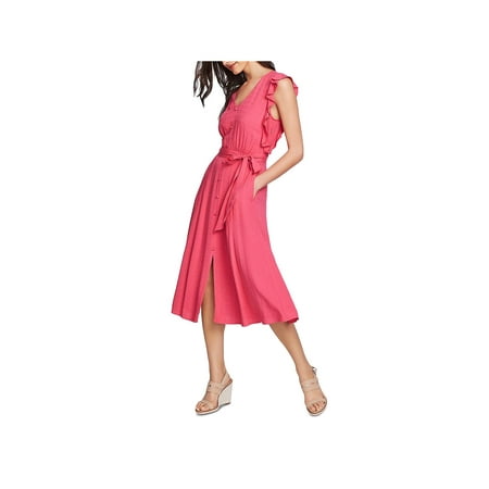 1.State Womens Ruffle Sleeve Button-Front Midi Dress