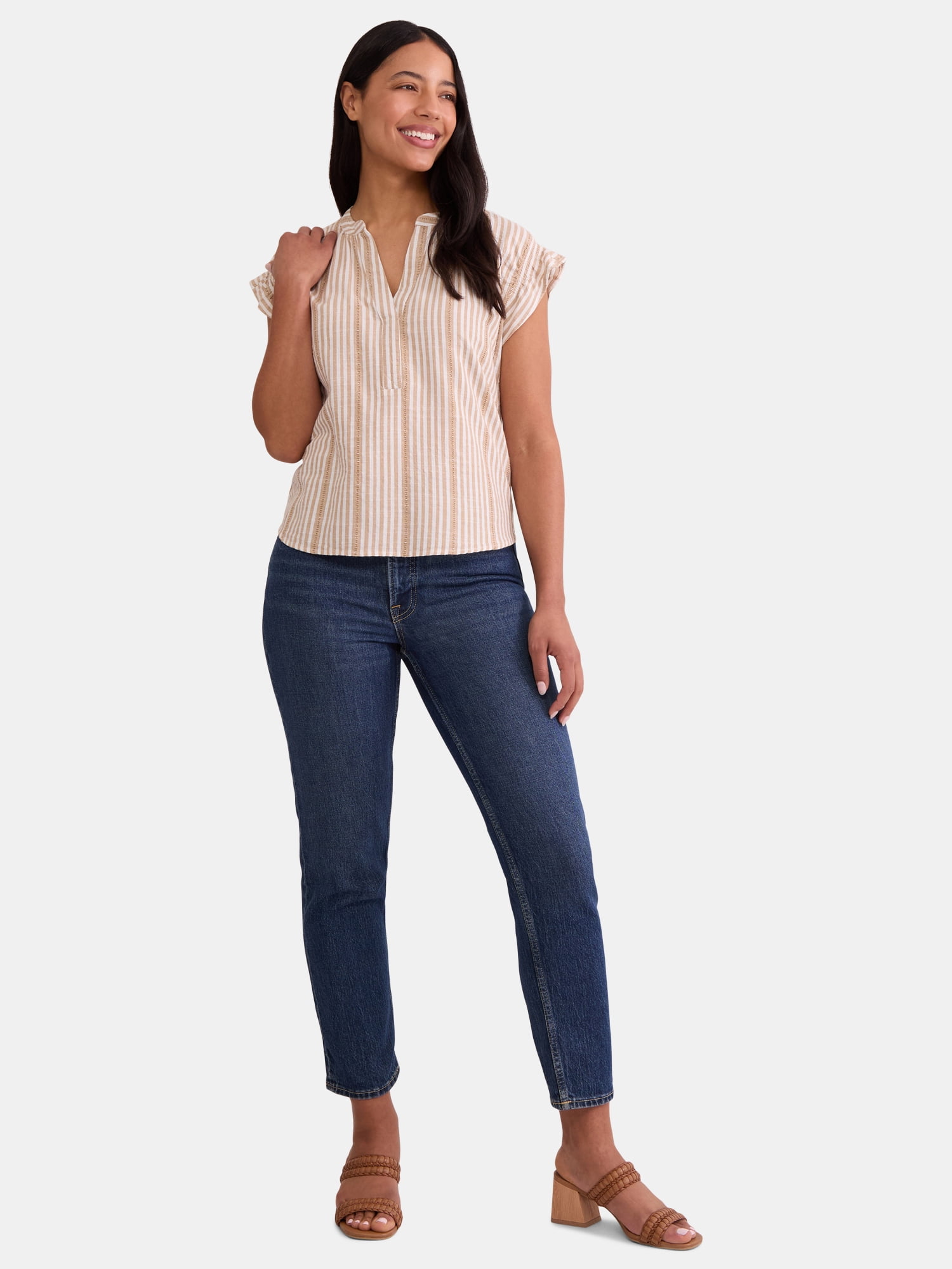 Time & Tru Women's Ruffle Collar Tank, Sizes XS-XXXL