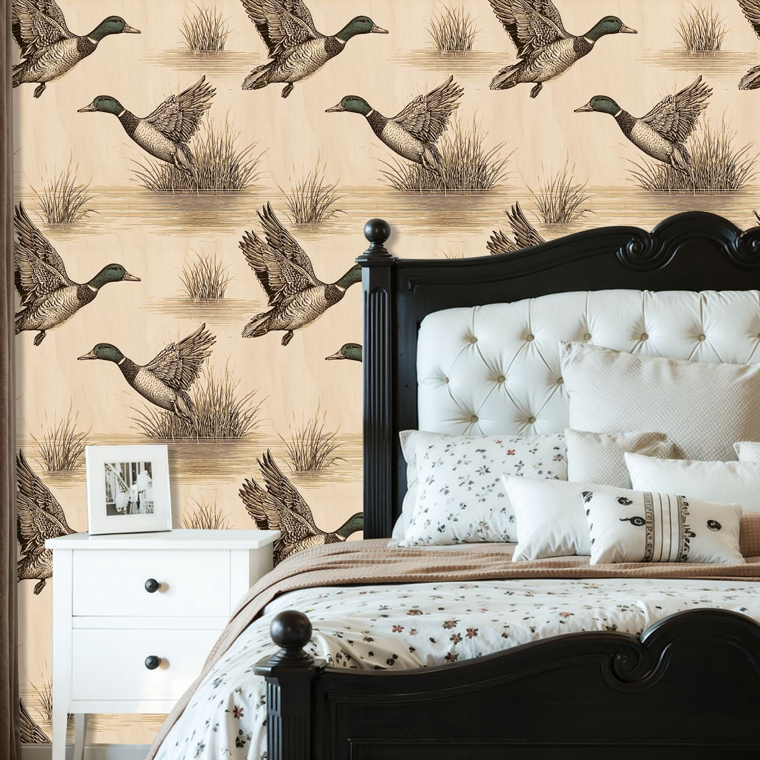Peel and Stick Wallpaper Vintage Ducks Grasses Rustic Wood Wall Mural 23.6in x 9.8ft Self Adhesive Removable Wall Paper Renter Friendly Wallpaper for Nursery Bedroom Cabinets
