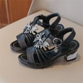 thumbnail image 6 of ITSAME Girls Sandals, Open Toe Low Block Heel Adjustable Strap Kids Fashion Party Princess Shoes Black 3.5M(Big Kids), 6 of 7