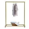 thumbnail image 3 of Industrial Vintage Style Clothes Rack Iron Garment Clothes Hanger Gold w/Wheels Clothes Workroom Garment Hanging Rack Vintage Display Stand Home Organizer Metal Clothes Rack Retail Store Display, 3 of 11