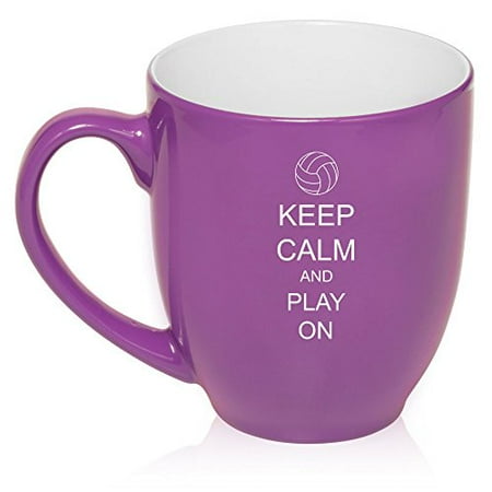 

16 oz Purple Large Bistro Mug Ceramic Coffee Tea Glass Cup Keep Calm and Play On Volleyball MIP