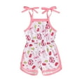 thumbnail image 2 of Aojekbee Little Girl Overalls Bow Print Neck Tie-Up Spaghetti Strap Shorts Jumpsuit Toddler Sleeveless Romper for Summer, 2 of 10
