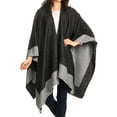thumbnail image 3 of Sakkas Nila Women's Reversible Open Front Large Poncho Shawl Wrap Scarf Cape Ruana - Black - One Size Regular, 3 of 7