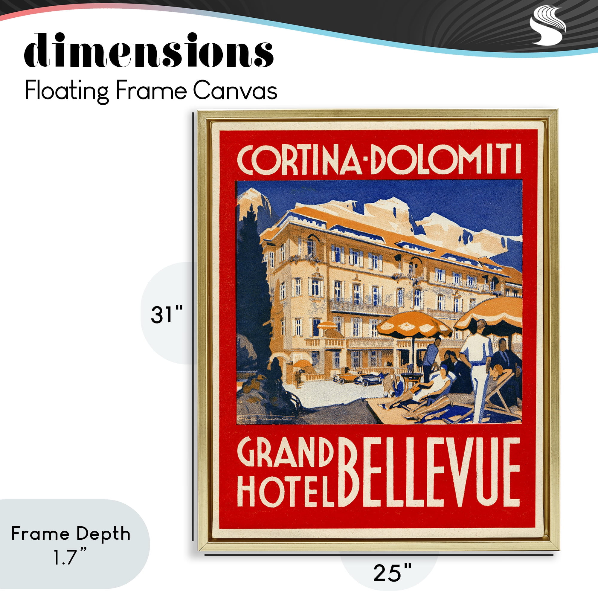Stupell Industries Grand Hotel Bellevue Vintage Gold Framed Floater Canvas Wall Art, design by Print Collection