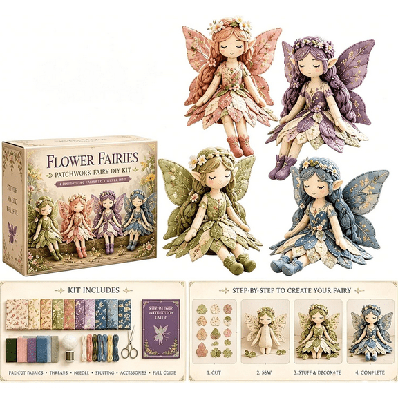 2026 Flower Fairies Patchwork Sewing Kit, Handmade Fairy Patchwork DIY Collection Gift for Beginners & Adults (Flower)