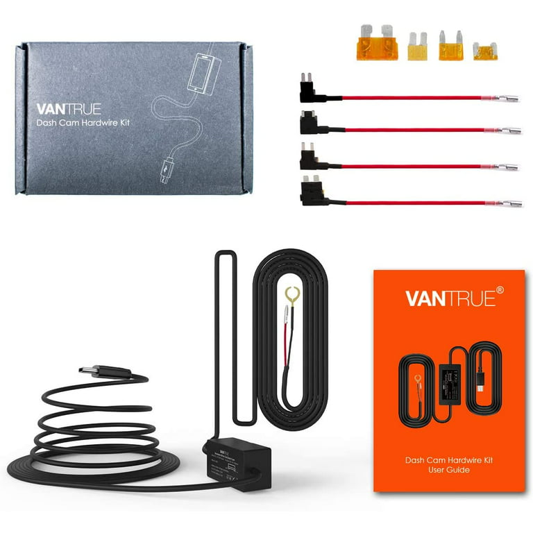 Vantrue Hardwire Kit for N4, E1, E1 Lite, E2, S2-2CH, S2-3CH, N2S, 11.5ft  Type C USB 12V 24V to 5V with Mini, ACS, ATO, Micro2 Add a Circuit Fuse  Holders, Low Voltage