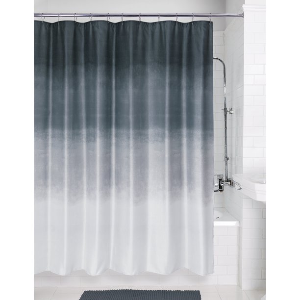 Metallic Ombre Glimmer Grey Polyester Printed Fabric Shower Curtain by