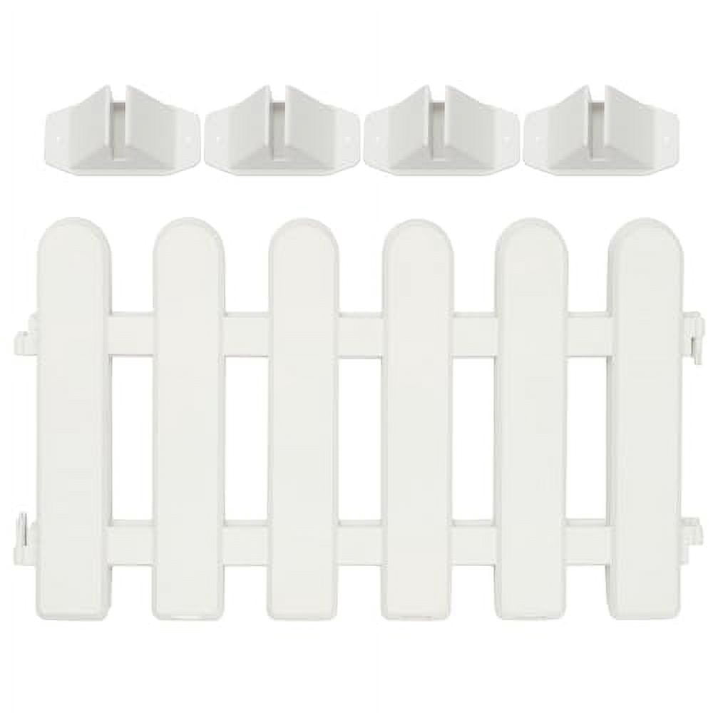DOITOOL 2PCS Plastic Garden Edging Fence White Garden Picket Fence Border with 4 Base, Decor White Picket Fence Edging for Garden, Landscape Edging, Pathways or Flower Bed (White,
