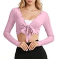 thumbnail image 6 of Tqcoqu Womens Tie Front Wrap Crop Tops,Long Sleeve Shrugs Cropped Shirts Yoga Cover Up Top Pilates Workout Outfits,Pink Women's S-XXL, 6 of 10