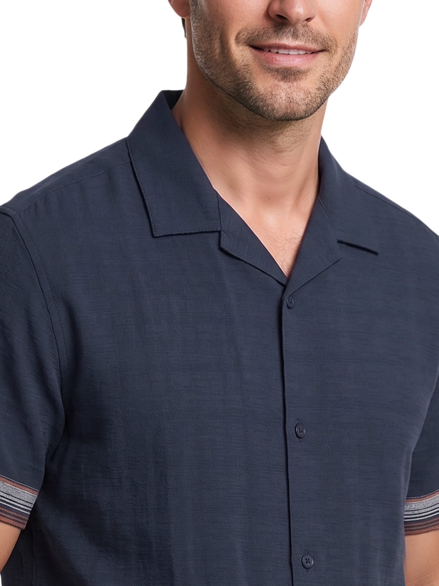 Havanera Men’s and Big Men's Horizontal Panel Print 100% Viscose Short Sleeve Shirt, S-5XL
