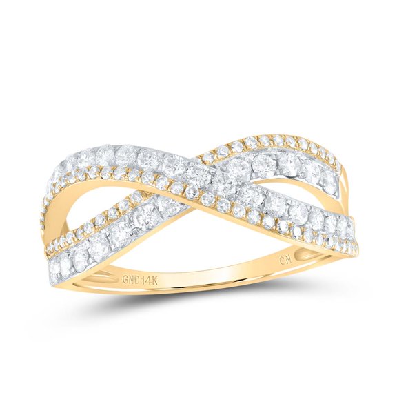 14K Yellow Gold Round Diamond Fashion Crossover Band Ring 0.8ctw