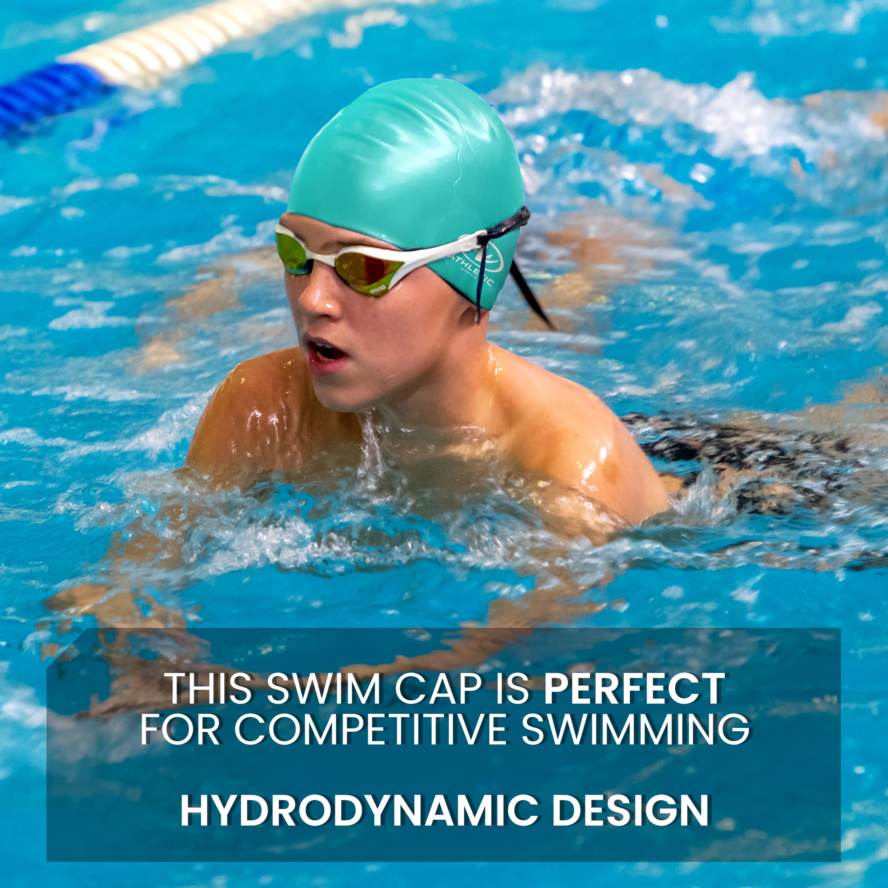 (2 pack) Athletic Works Junior Size Teal Silicone Swim Cap, Unisex, 8.25" x 7", 40g