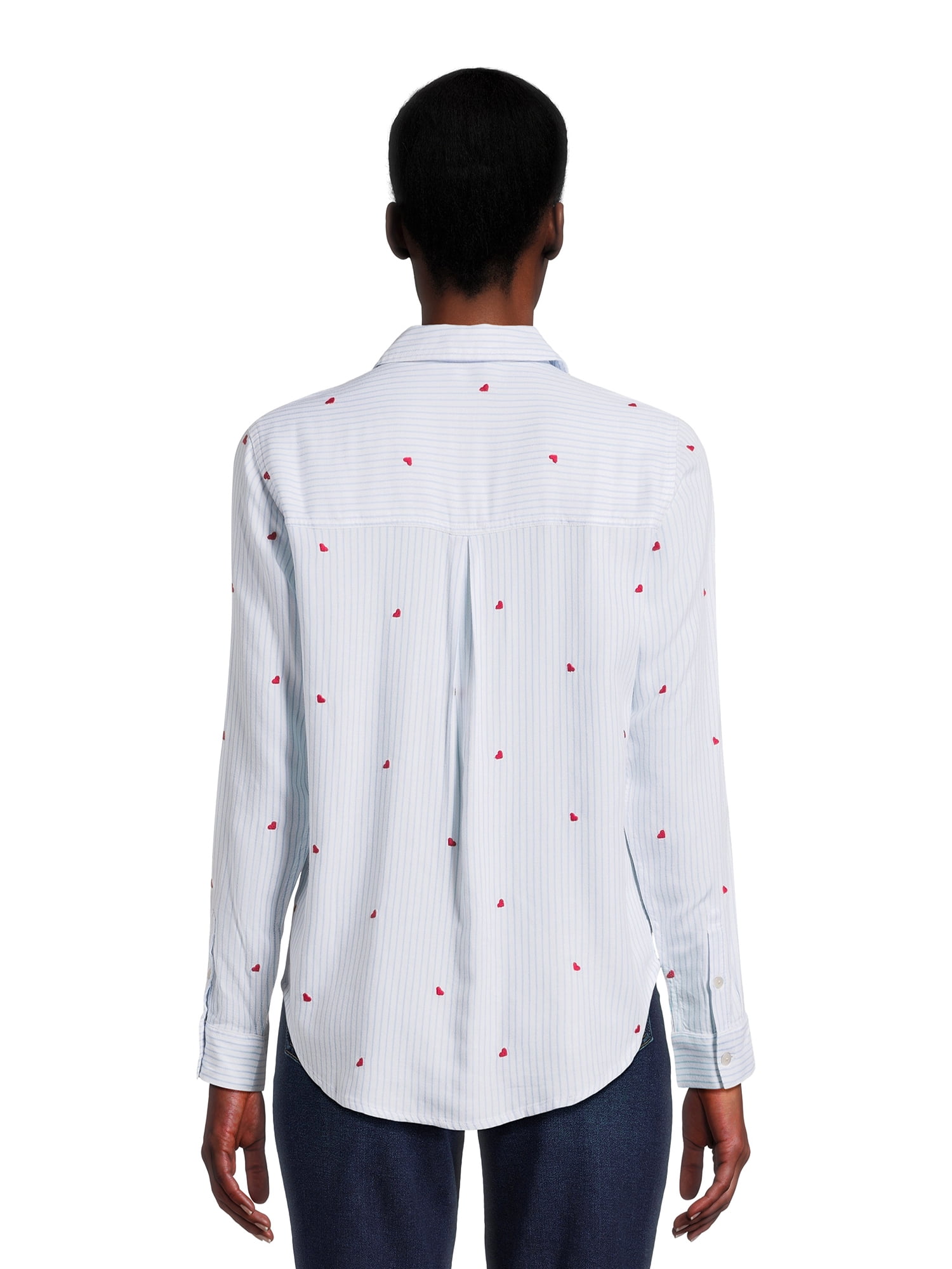 Time and Tru Women's Button Front Soft Shirt with Long Sleeves, Sizes XS-XXXL