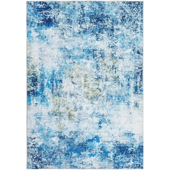 GlowSol 8'x10' Machine Washable Area Rugs for Living Room Modern Abstract Rug Non-Shedding Stain-Resistant Rug Home Decor, Blue/Yellow