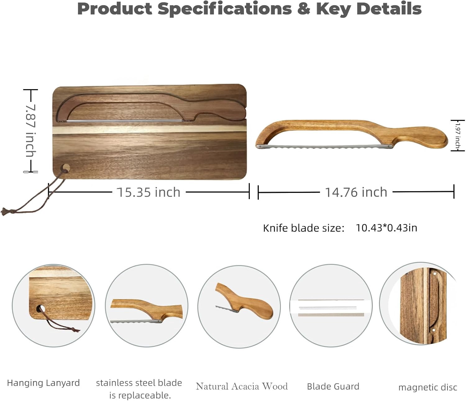 RGHJAR-Magnetic Acacia Wood Bread Board and Knife Set –bread cutting board with knife, bread slicer for sourdough rounds,Unique Baking Gift for Women Bakers,Mother Gift Sourdough Wedding Gift