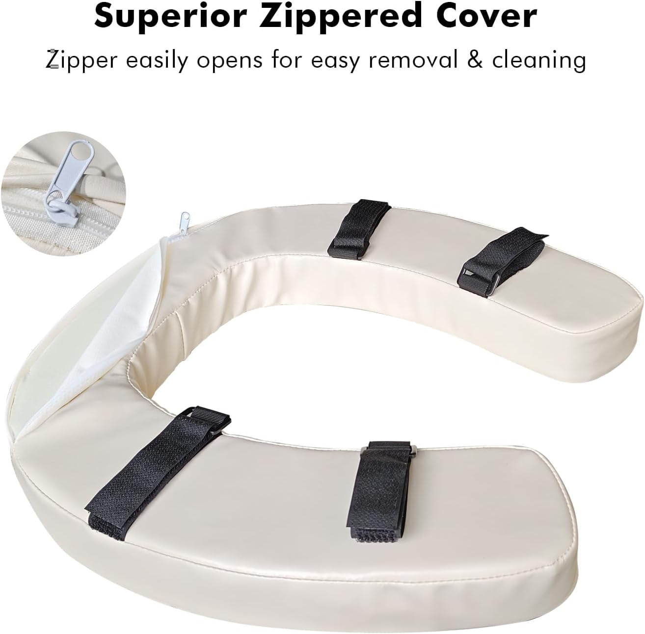 Ristpal Soft Padded Toilet Seat Cushion with 2-Inch High-Density Foam & Waterproof PU Fabric, U-Shape Padded Toilet Cushion - Secure Hook & Loop Tape, Fits Standard/Elongated Toilets (Beige)