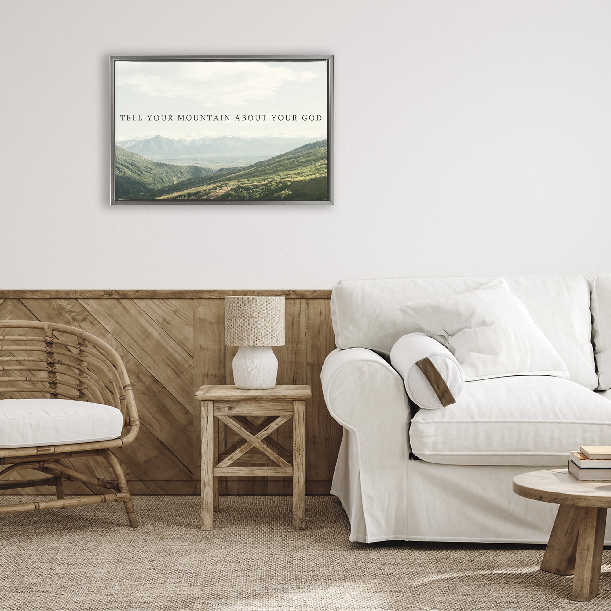 Stupell Industries Tell Your Mountain About God Gray Framed Floater Canvas Wall Art, design by Kali Wilson