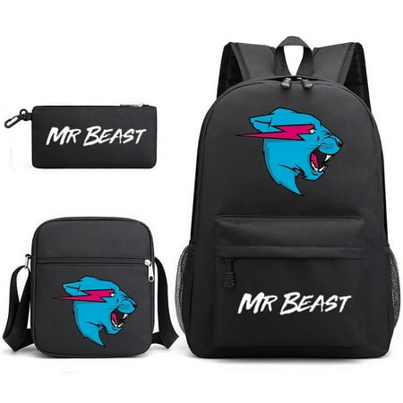 Mr Beast Lightning Cat Backpack 3pcs 17 Inch Backpack Cartoon Backpack Outdoor Sports Travel Backpack