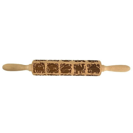 

Embossed Rolling Pin Wooden Dough Roller with Animal Pattern
