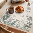 thumbnail image 3 of Teal Eucalyptus Leaves Placemats Set of 8 Butterflies Summer Leaf Rustic Place Mats Indoor Wipeable Table Mats Washable Cloth Dining Table Placemats for Kitchen Holiday Party Home Decor 13x19 Inch, 3 of 9