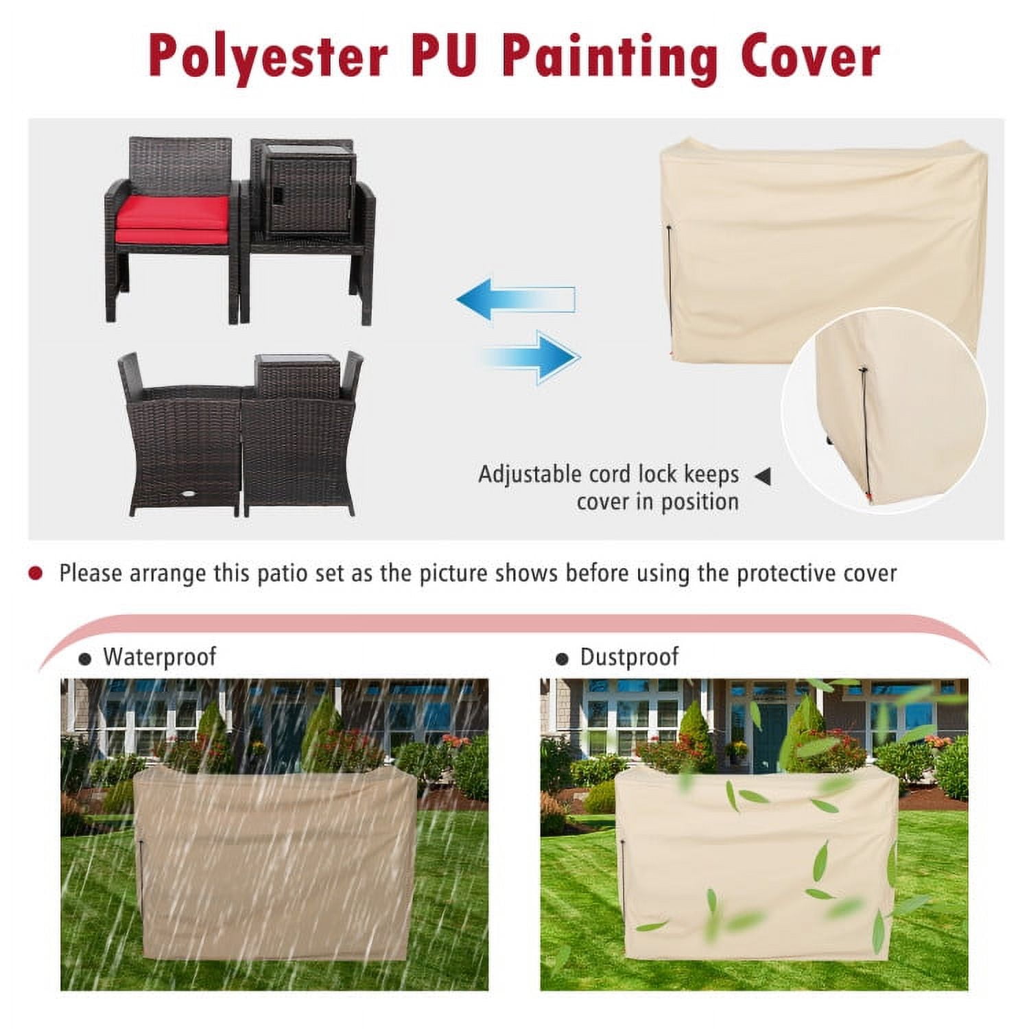 Aimee Lii 3 Pieces Patio Wicker Furniture Set with Storage Table and Protective Cover, Outdoor Patio Furniture, Red Aimee Lii 3 Pieces Patio Wicker Furniture Set with Storage Table and Protective Cover, Outdoor Patio Furniture, Red