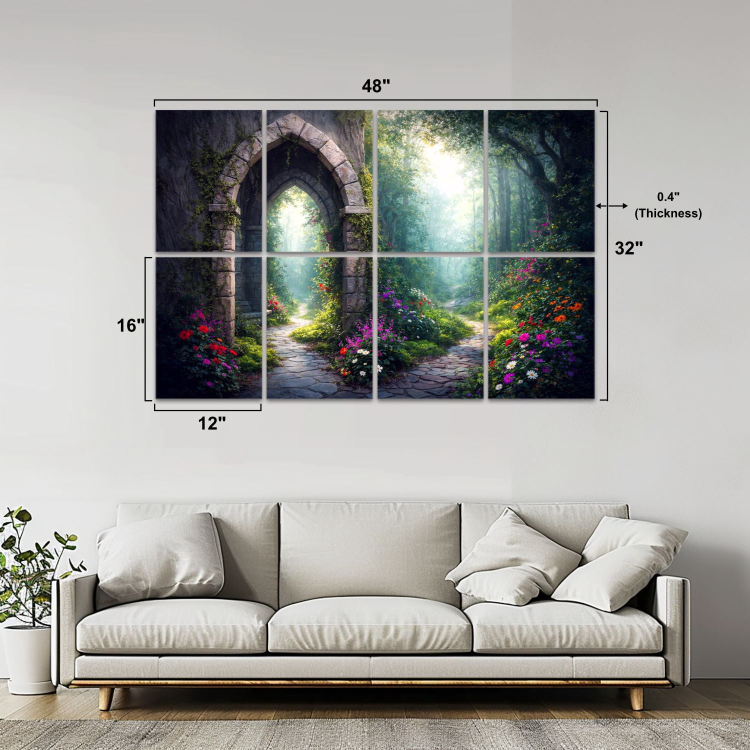 8 Pack Art Acoustic Panels Sound Absorbing Stone Archway Leading to Garden Vibrant Decorative Soundproof Wall Panels Self Adhesive for Nursery Game Room Bedroom 48"x32"