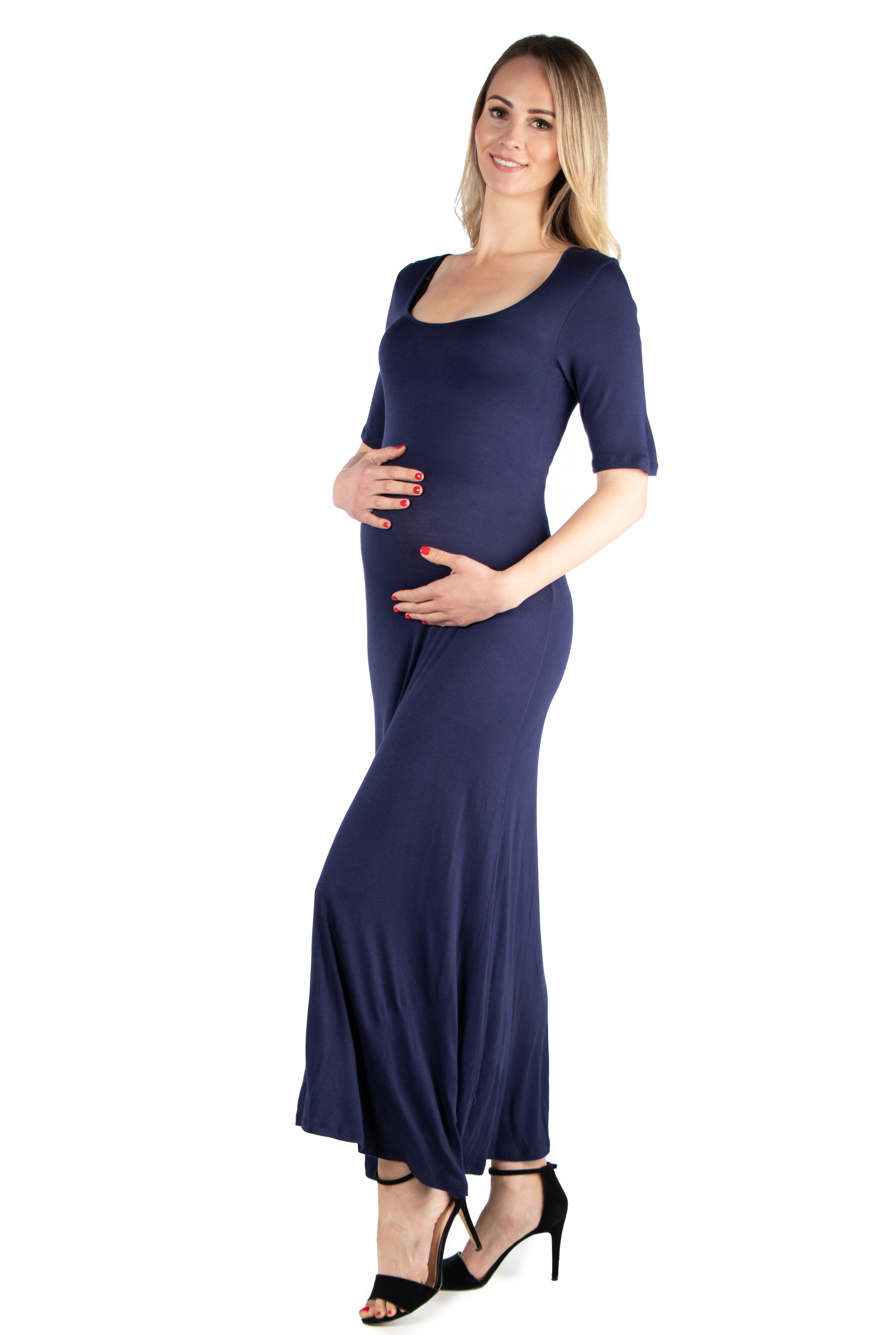 24seven Comfort Apparel Elbow Length Sleeve Maternity Maxi Dress