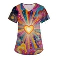 thumbnail image 2 of Valentine's Day Scrub Tops for Women Short Sleeve V Neck Scrub Top Glitter Heart Printed Shirts Valentine's Day Scrubs Tops Working Nurse Uniforms with Pockets, 2 of 4