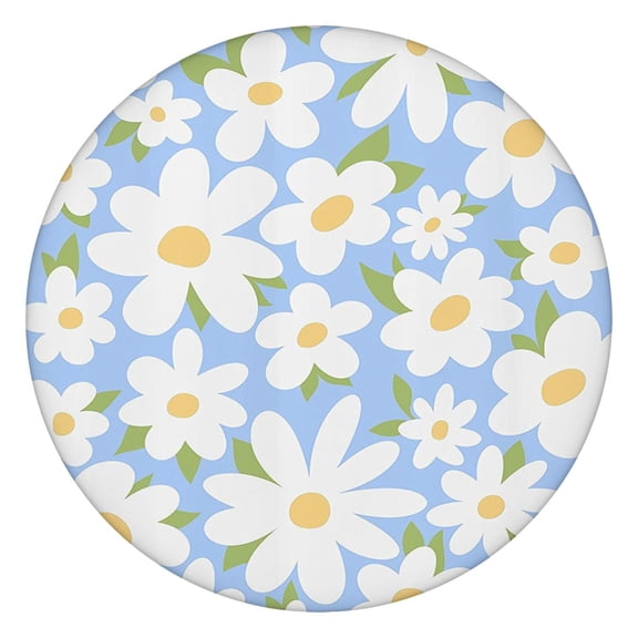 Spring Floral Tablecloth with Daisy Print, Elastic Fit for Round Tables, Kitchen Decor, Fits 44-52 Inch Diameter