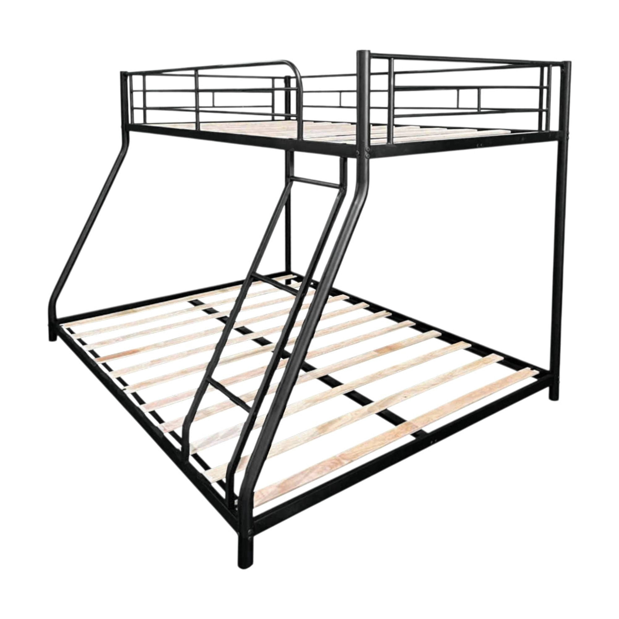 Full Bunk Bed, Twin Over Full Bunk Bed - Metal Frame with Noise Free Wood Slats and Center Support, Full-Length Safety Guardrail, Low Profile Design for Stability, Easy Assembly, Black